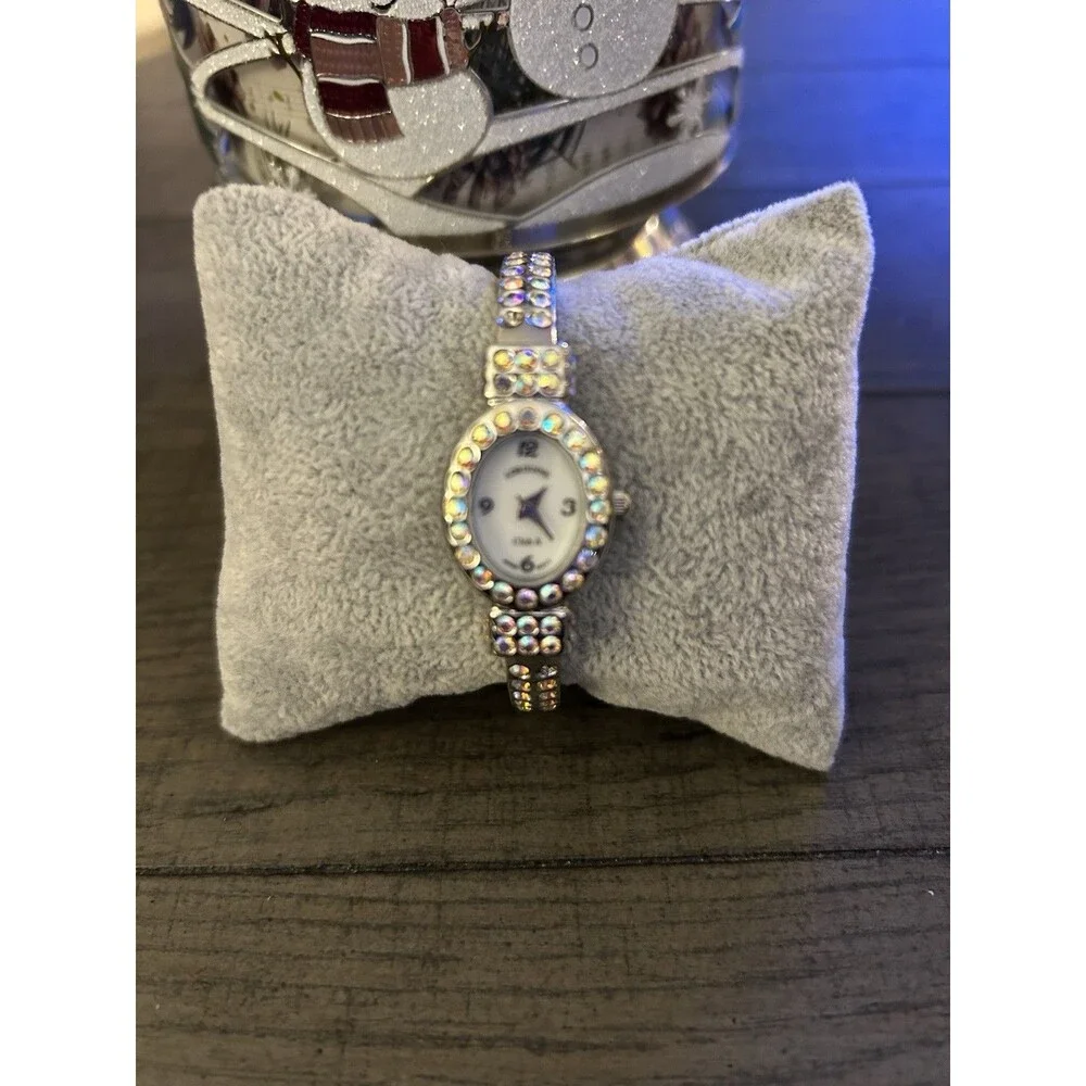 Crystal Hinged Cuff Bracelet Style Watch